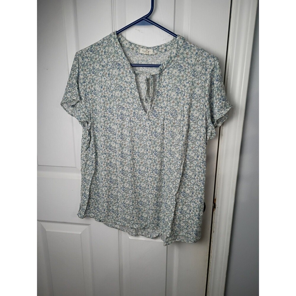 Mason&Belle Woman XL Blouse V Neck Tie SS Floral Prairie Cottage Core casual